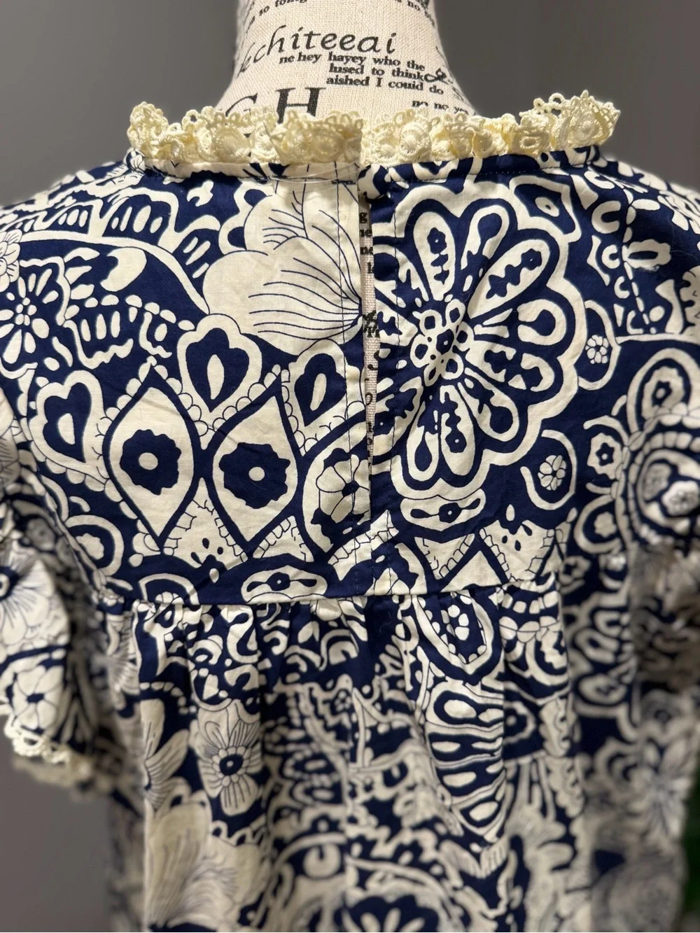 Umgee Navy and Cream Floral Lace-Trim Blouse - Picture 8 of 16